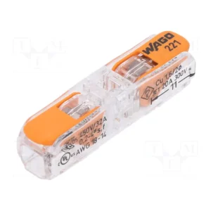 Conector empalme en linea, para conductores 24-12AWG, modelo 221-2401, WAGO