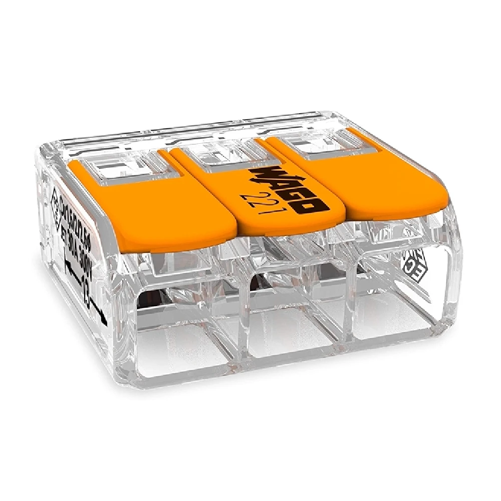 Conector de empalme, 3 conductores 20-10AWG, modelo 221-613, WAGO