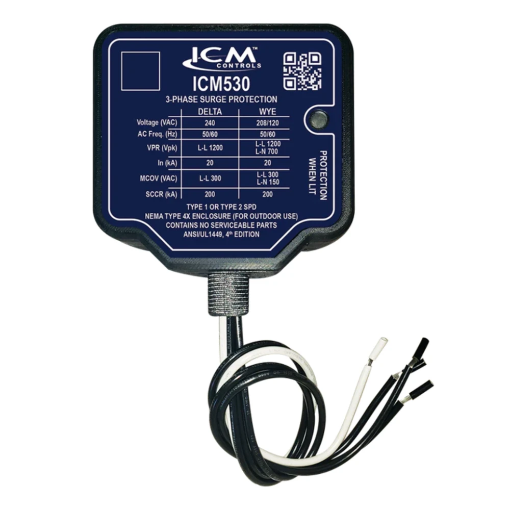 Protector sobretension, 200kA 240VAC delta o 120/208VAC WYE, Trifasico LED UL 1449, Tipo 1 & 2, modelo 530, ICM